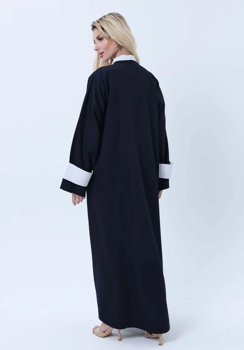 Navy & White Contrast Collar Professional Abaya with Headscarf