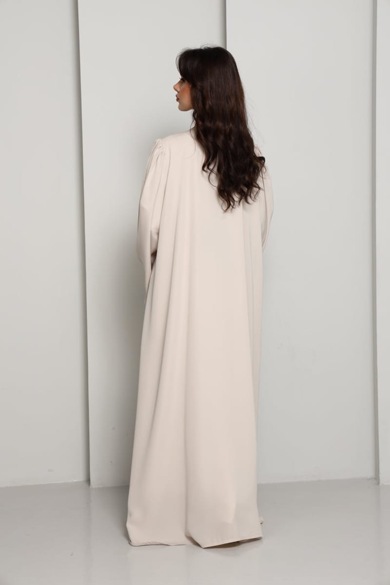 Modern Open Abaya with Silver Sequin Handwork | Premium Fabric Cream Edition Msquare Fashion - Women's Abayas 3