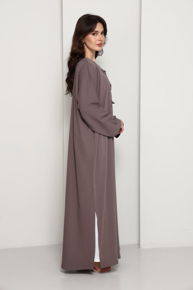 Mocha Brown Closed Abaya with Tonal Loop Fastenings Msquare Fashion - Women's Abayas 1
