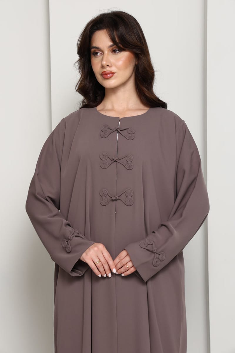Mocha Brown Closed Abaya with Tonal Loop Fastenings Msquare Fashion - Women's Abayas 2