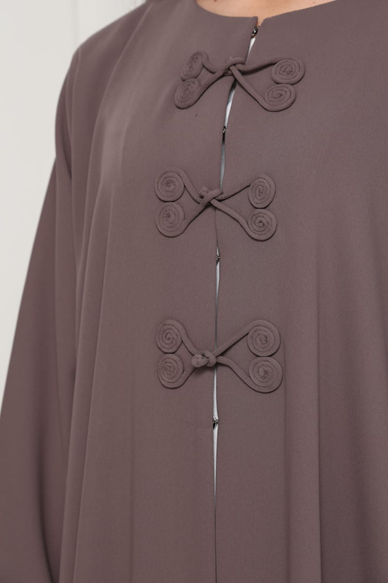 Mocha Brown Closed Abaya with Tonal Loop Fastenings Msquare Fashion - Women's Abayas 3