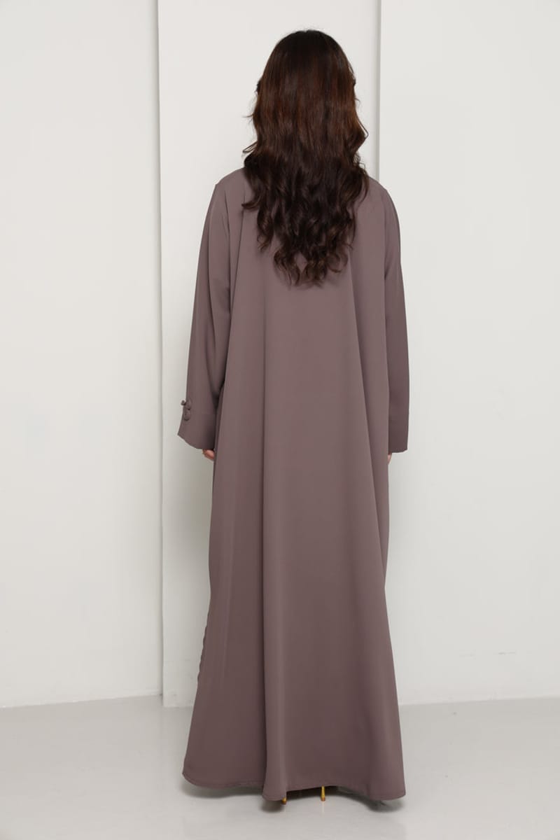 Mocha Brown Closed Abaya with Tonal Loop Fastenings Msquare Fashion - Women's Abayas 4