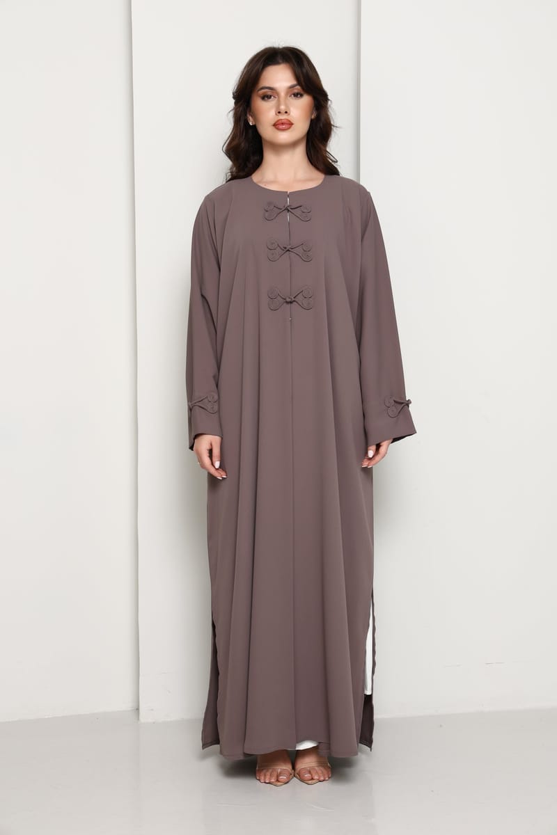 Mocha Brown Closed Abaya with Tonal Loop Fastenings Msquare Fashion - Women's Abayas 10