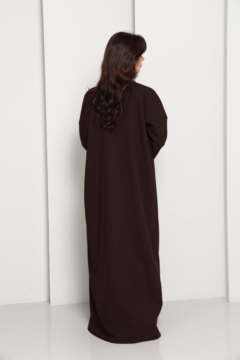 Dark Chocolate Blazer-Style Abaya I Open Front Abaya with Lapel Collar, Pockets & Piping Cuffs Msquare Fashion - Women's Abayas 4