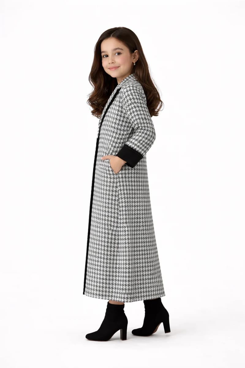 Mini Me Collection Elegant Kids Abaya - Premium Tweed Long Modest Dress Mini Me Collection Elegant Kids Abaya - Premium Tweed Long Modest Dress