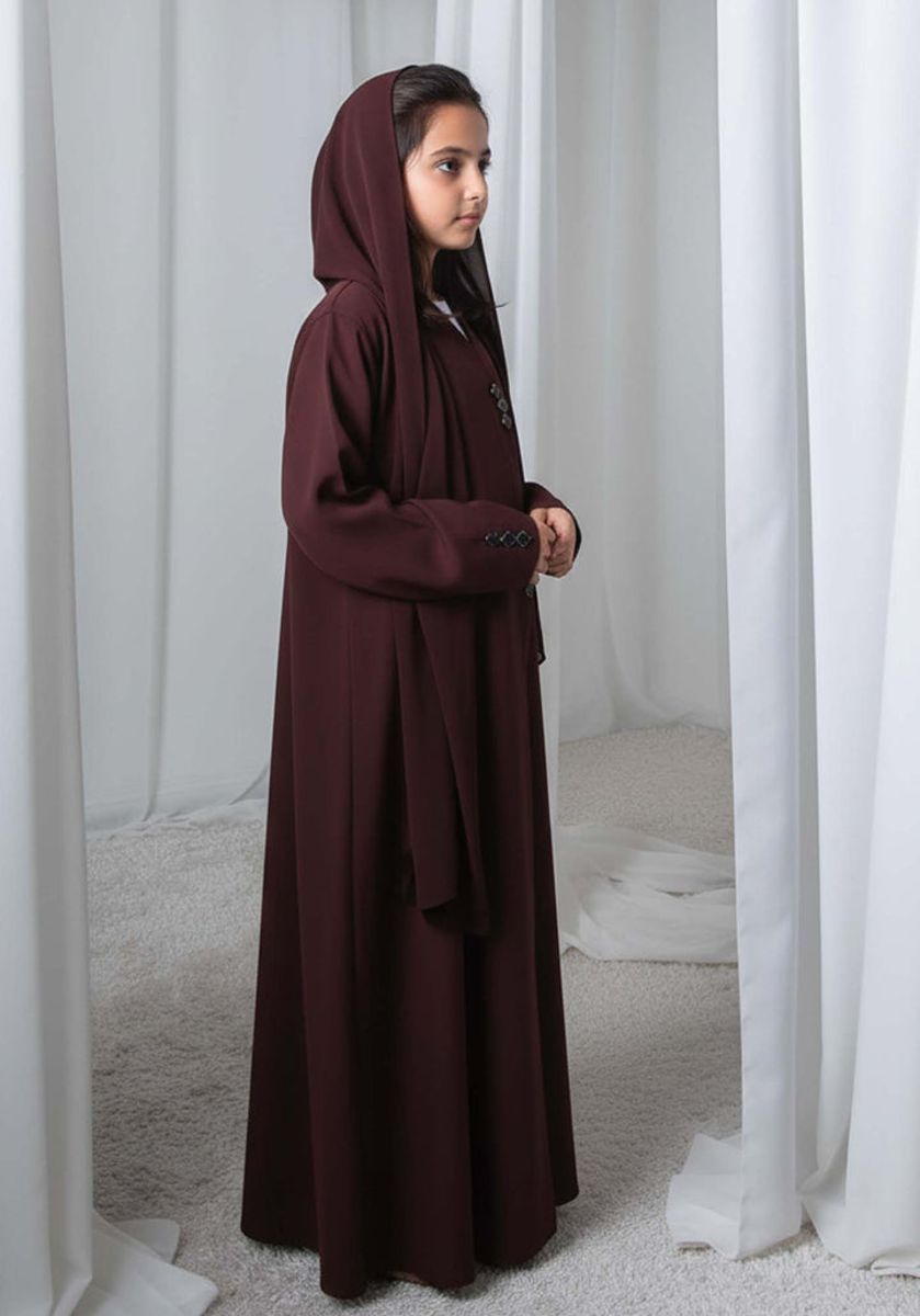 Kids Abaya With Sheila I Elegant Brown Barbie Crepe Modest Wear for Girls Msquare Fashion - Kids's Abayas 1