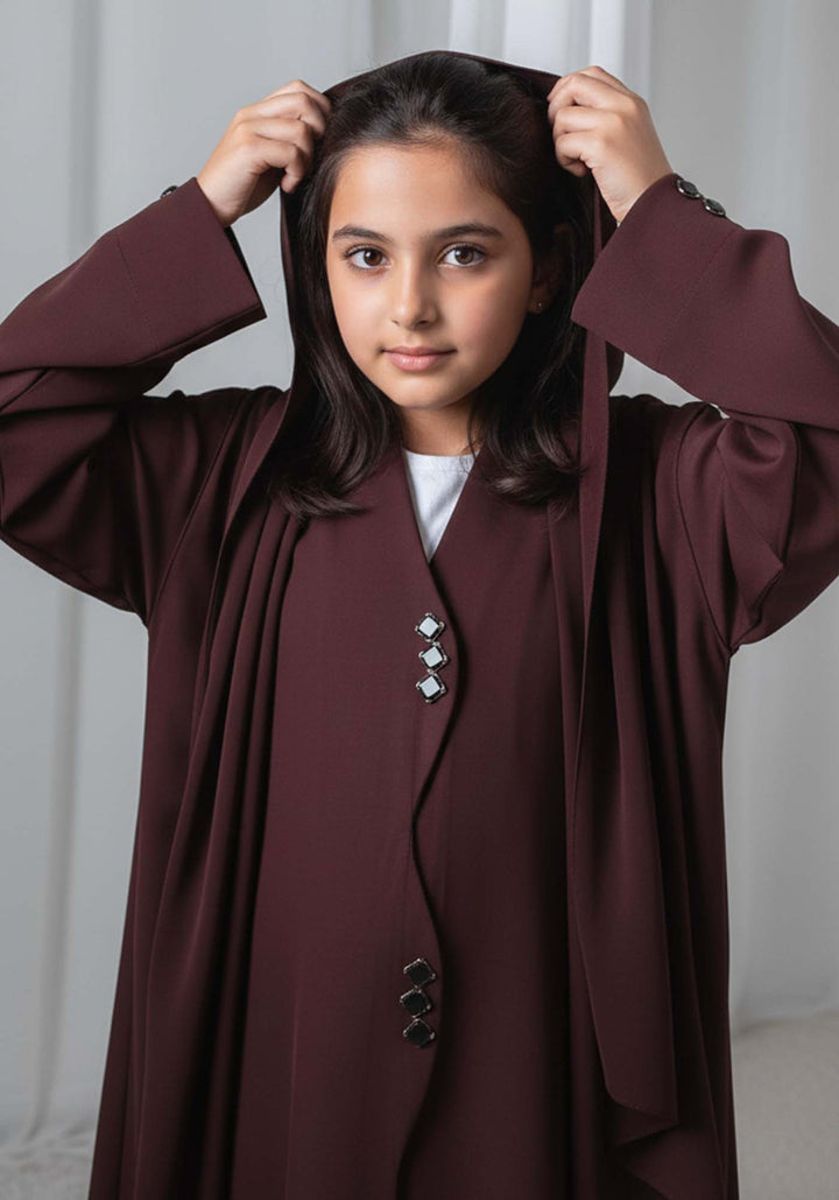 Kids Abaya With Sheila I Elegant Brown Barbie Crepe Modest Wear for Girls Msquare Fashion - Kids's Abayas 2