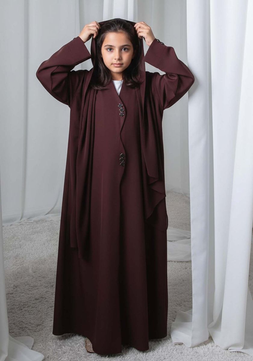 Kids Abaya With Sheila I Elegant Brown Barbie Crepe Modest Wear for Girls Msquare Fashion - Kids's Abayas 7