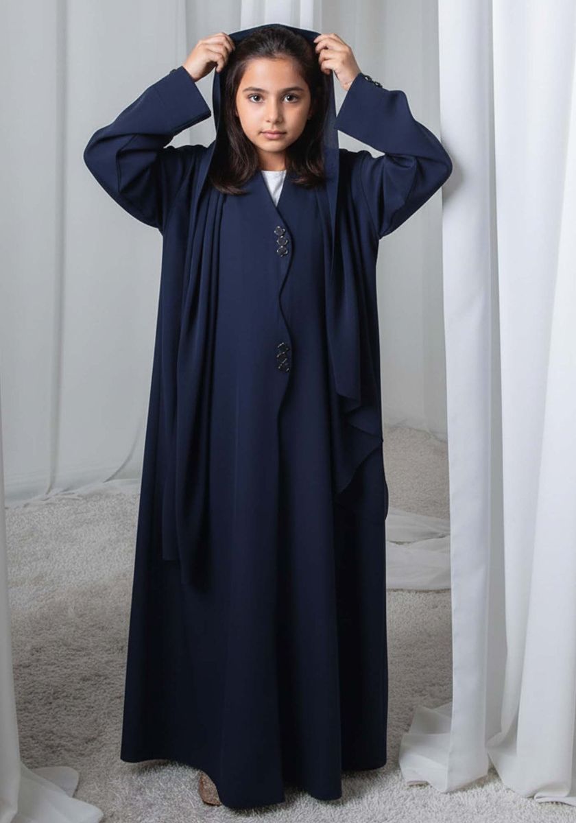 Kids Abaya With Sheila I Elegant Navy Blue Barbie Crepe Modest Wear for Girls Msquare Fashion - Kids's Abayas 7