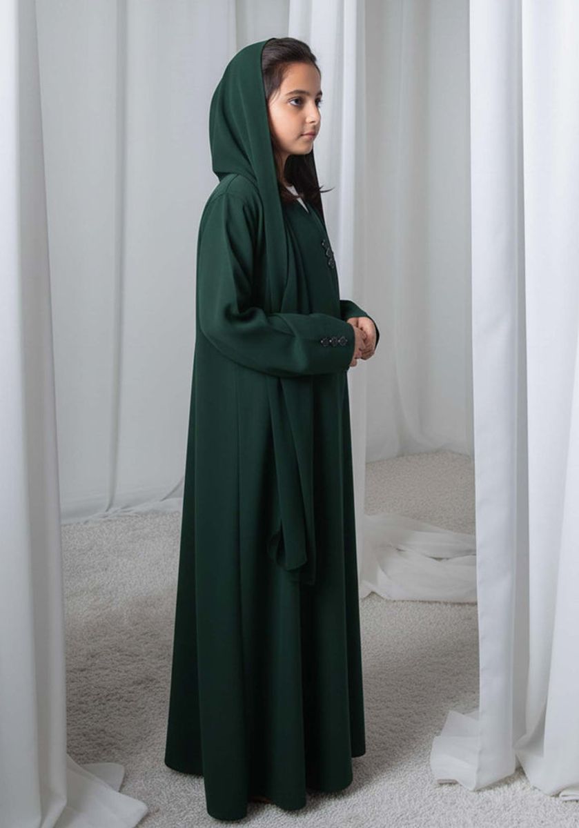 Kids Abaya With Sheila I Elegant Green Barbie Crepe Modest Wear for Girls Msquare Fashion - Kids's Abayas 2