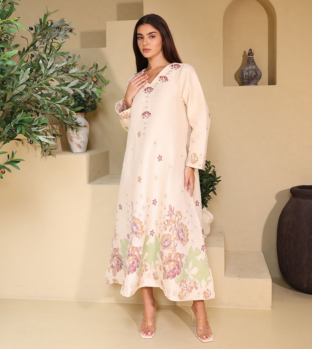 Ikkxa Classic Floral Linen Fabric Jalabiya IKKXA - Women's Jalabiyas 39