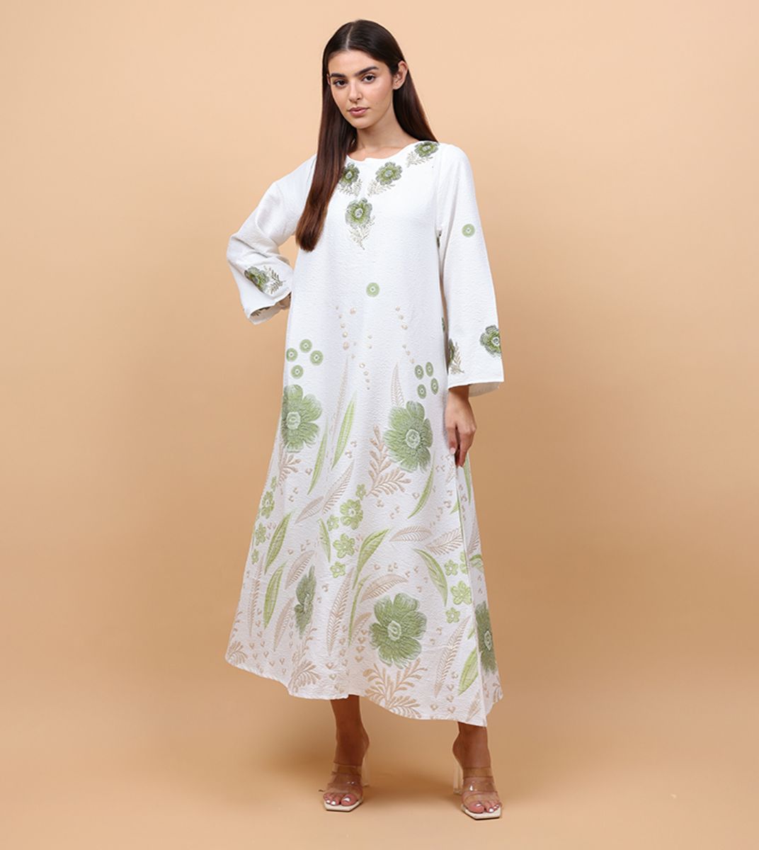 Ikkxa Floral Details Classic Linen Jalabiya IKKXA - Women's Jalabiyas 20
