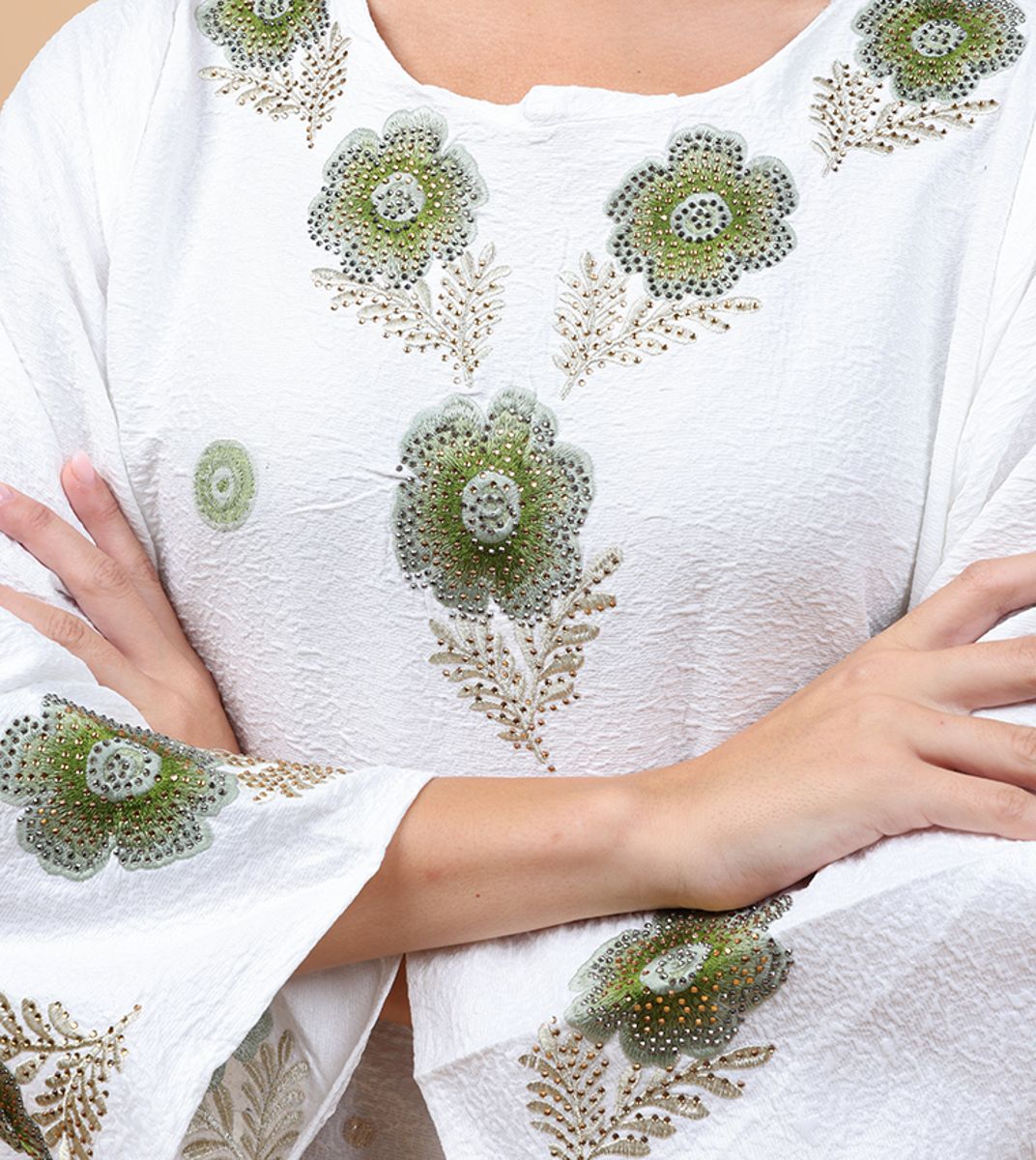 Ikkxa Floral Details Classic Linen Jalabiya IKKXA - Women's Jalabiyas 22