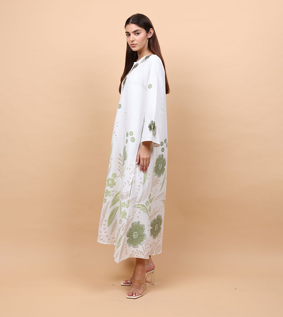 Ikkxa Floral Details Classic Linen Jalabiya IKKXA - Women's Jalabiyas 23