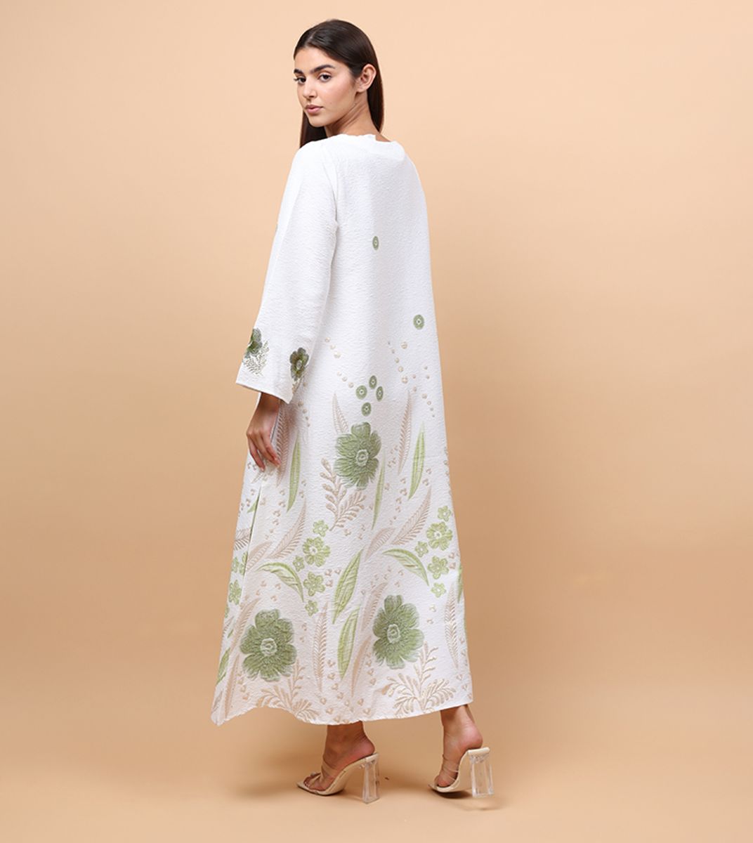 Ikkxa Floral Details Classic Linen Jalabiya IKKXA - Women's Jalabiyas 24
