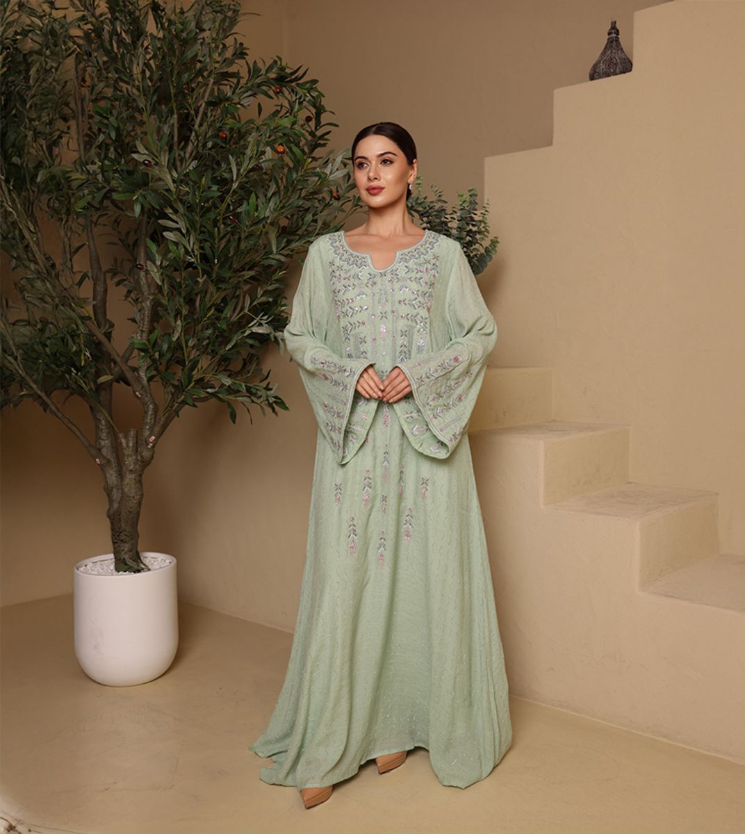 Ikkxa Nahla Embellished Flared Sleeves Jalabiya IKKXA - Women's Jalabiyas 16