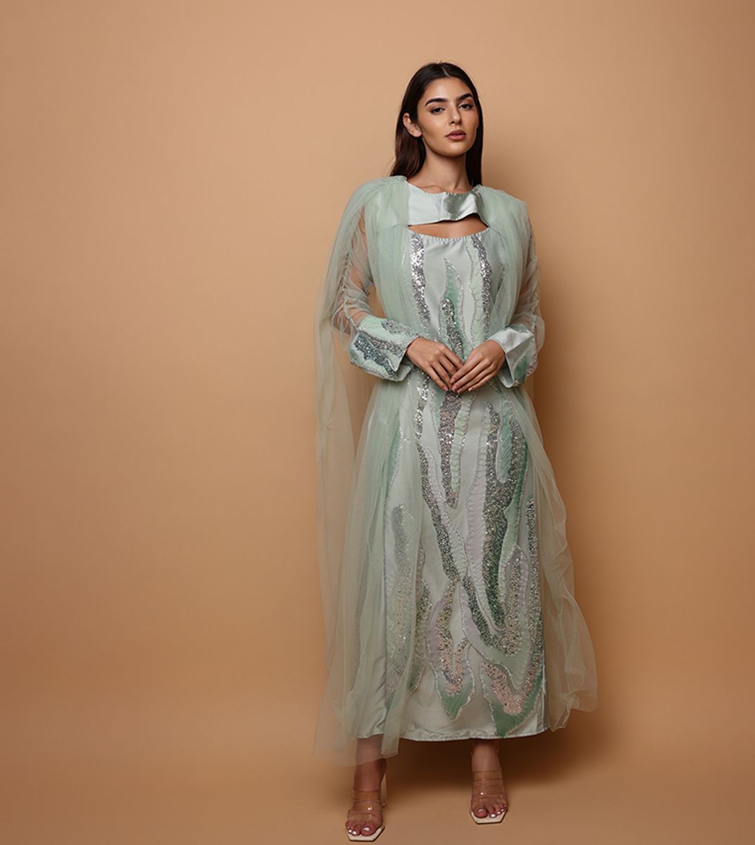 Ikkxa Noor Sequined Cape Sleeves Jalabiya IKKXA - Women's Jalabiyas 28