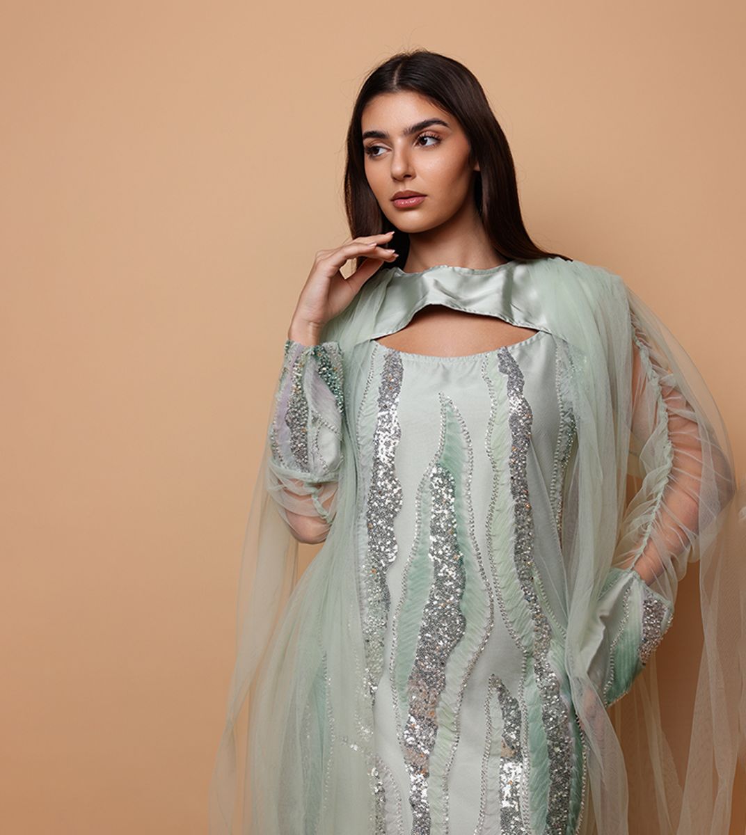 Ikkxa Noor Sequined Cape Sleeves Jalabiya IKKXA - Women's Jalabiyas 29