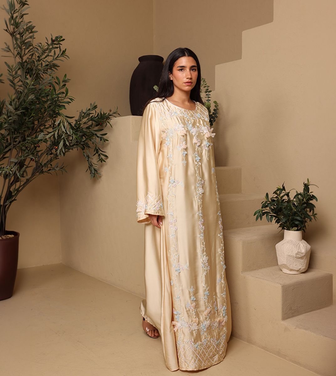 Ikkxa Silk Blossom Embroidered Jalabiya IKKXA - Women's Jalabiyas 32