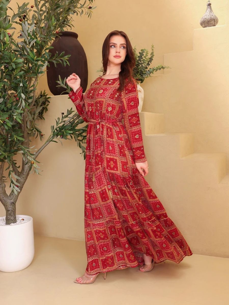 Ikkxa Soraya Ethnic Print Long Sleeves Tiered Maxi Dress IKKXA - Women's Maxi Dresses 37