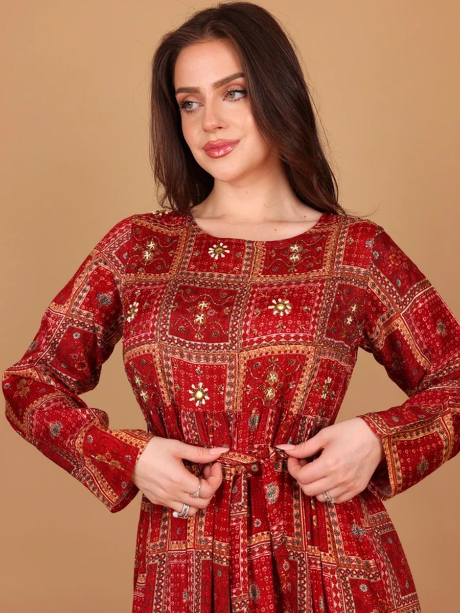 Ikkxa Soraya Ethnic Print Long Sleeves Tiered Maxi Dress IKKXA - Women's Maxi Dresses 38
