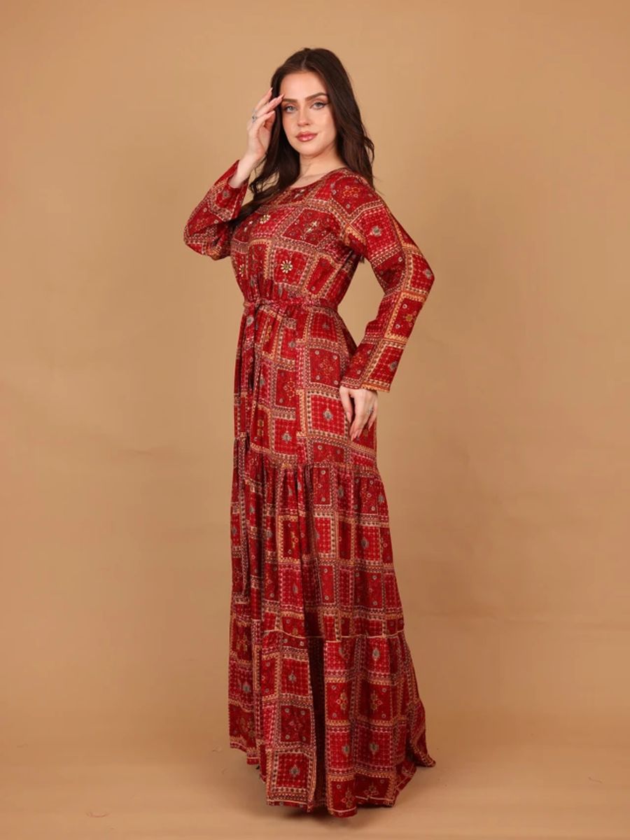 Ikkxa Soraya Ethnic Print Long Sleeves Tiered Maxi Dress IKKXA - Women's Maxi Dresses 39