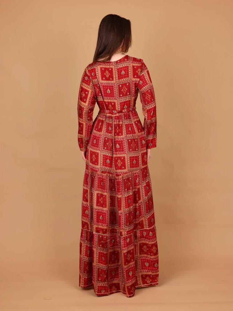 Ikkxa Soraya Ethnic Print Long Sleeves Tiered Maxi Dress IKKXA - Women's Maxi Dresses 40