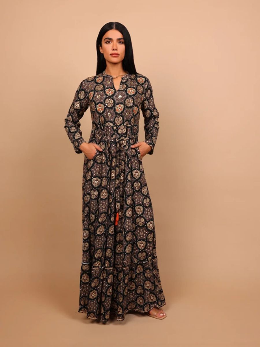Ikkxa Nadia Mosaic Print Tiered Long Sleeves Maxi Dress IKKXA - Women's Maxi Dresses 35