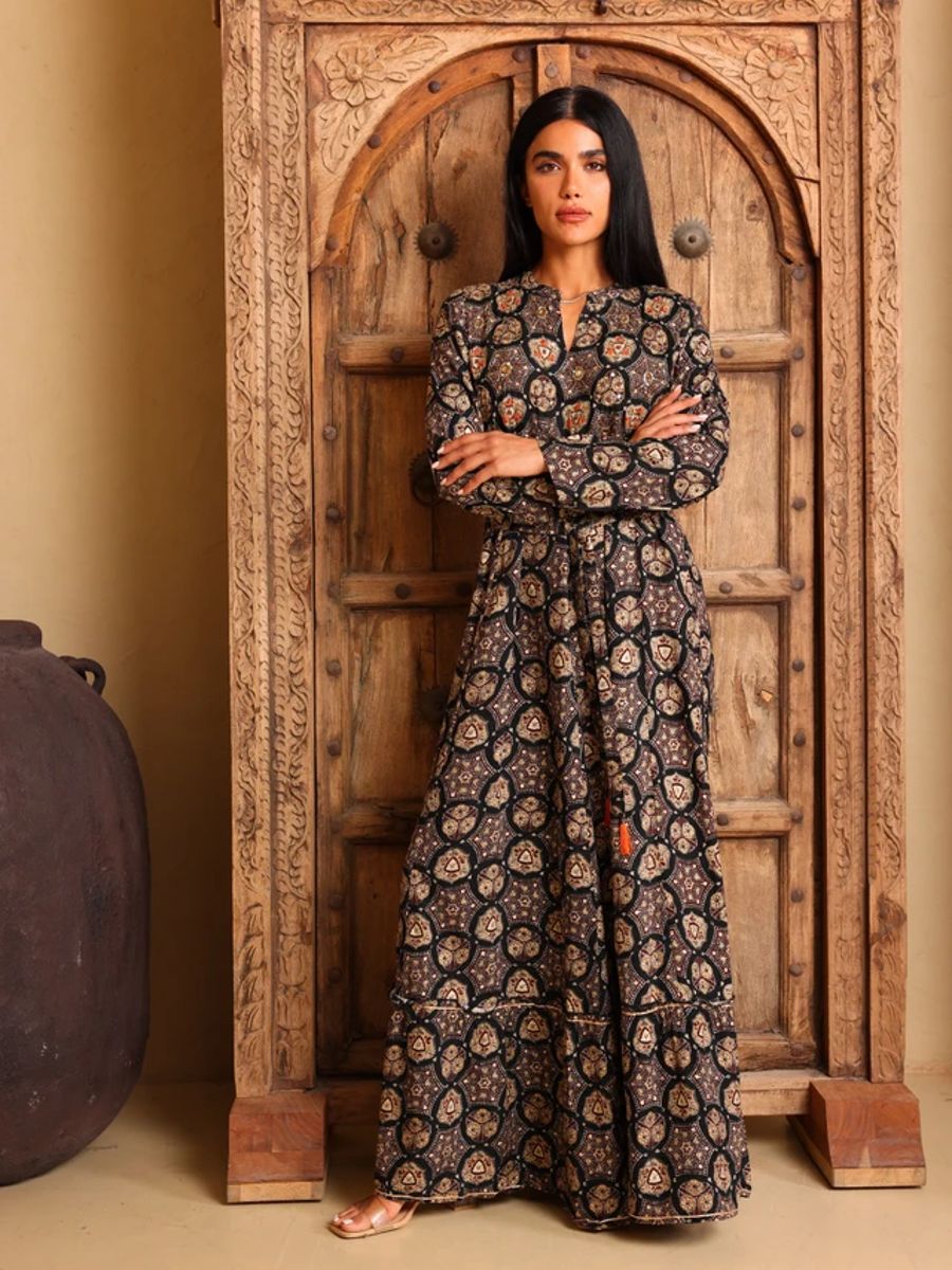 Ikkxa Nadia Mosaic Print Tiered Long Sleeves Maxi Dress IKKXA - Women's Maxi Dresses 36