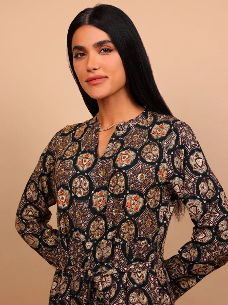 Ikkxa Nadia Mosaic Print Tiered Long Sleeves Maxi Dress IKKXA - Women's Maxi Dresses 37