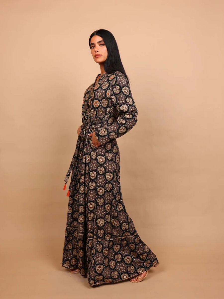 Ikkxa Nadia Mosaic Print Tiered Long Sleeves Maxi Dress IKKXA - Women's Maxi Dresses 38