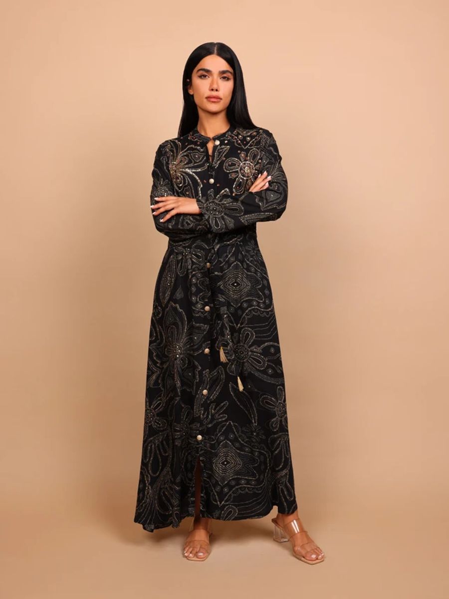 Ikkxa Samira Printed Embellished Detail Maxi Shirt Dress IKKXA - Women's Maxi Dresses 36
