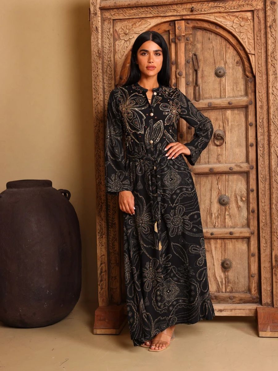 Ikkxa Samira Printed Embellished Detail Maxi Shirt Dress IKKXA - Women's Maxi Dresses 37
