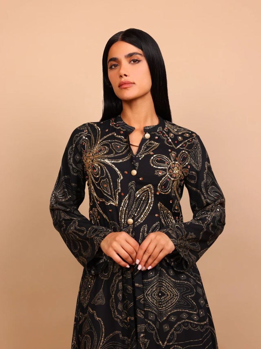 Ikkxa Samira Printed Embellished Detail Maxi Shirt Dress IKKXA - Women's Maxi Dresses 38