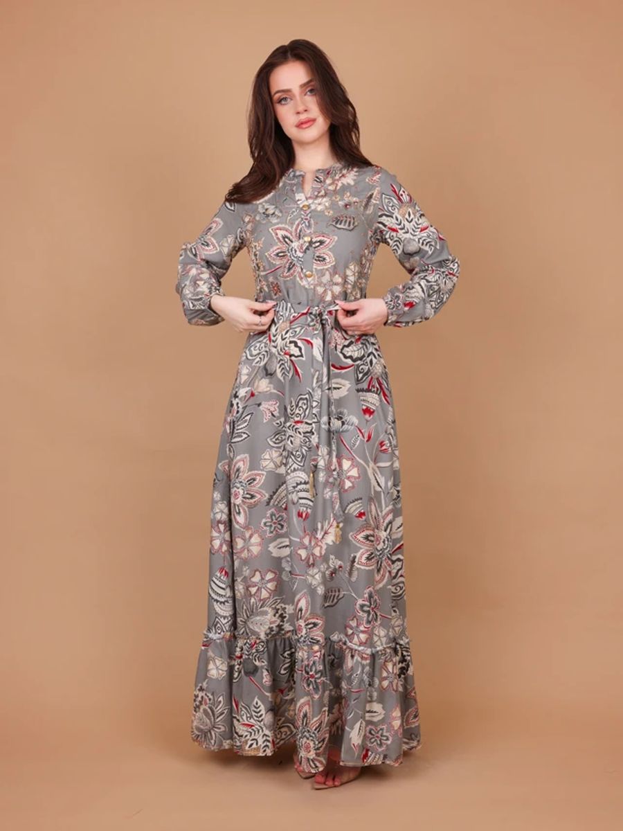 Ikkxa Rania Floral Embellished Belted Long Sleeves Maxi Dress IKKXA - Women's Maxi Dresses 28