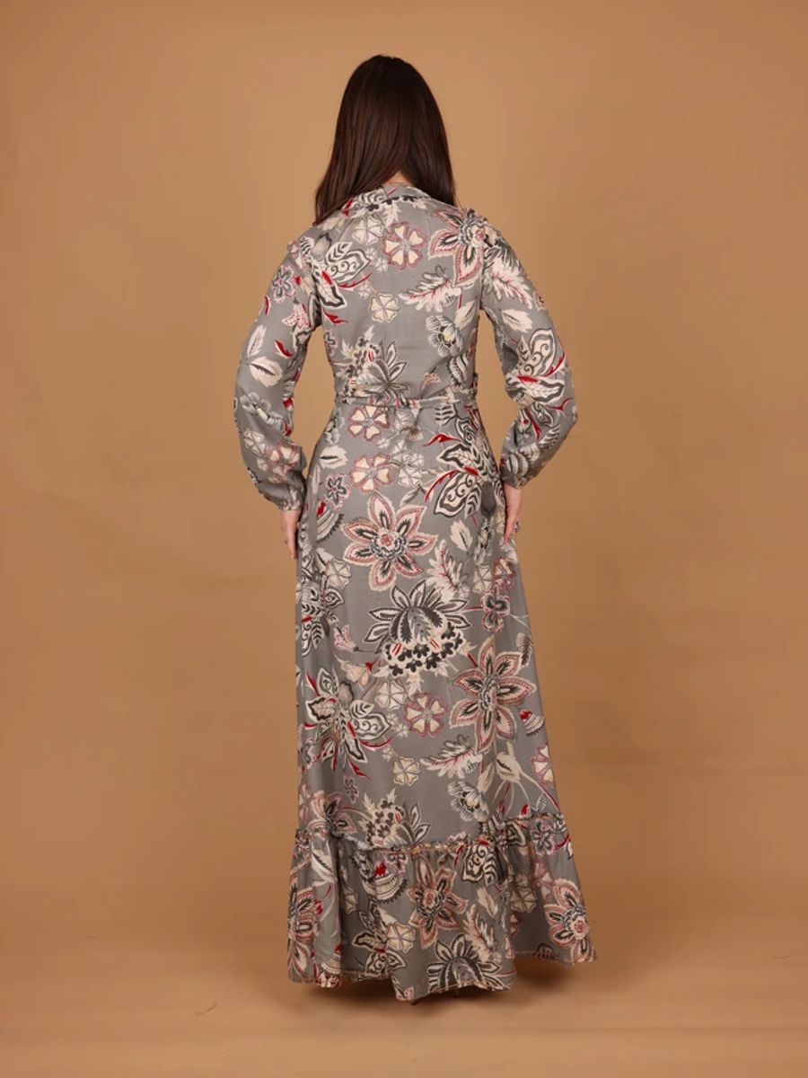 Ikkxa Rania Floral Embellished Belted Long Sleeves Maxi Dress IKKXA - Women's Maxi Dresses 31