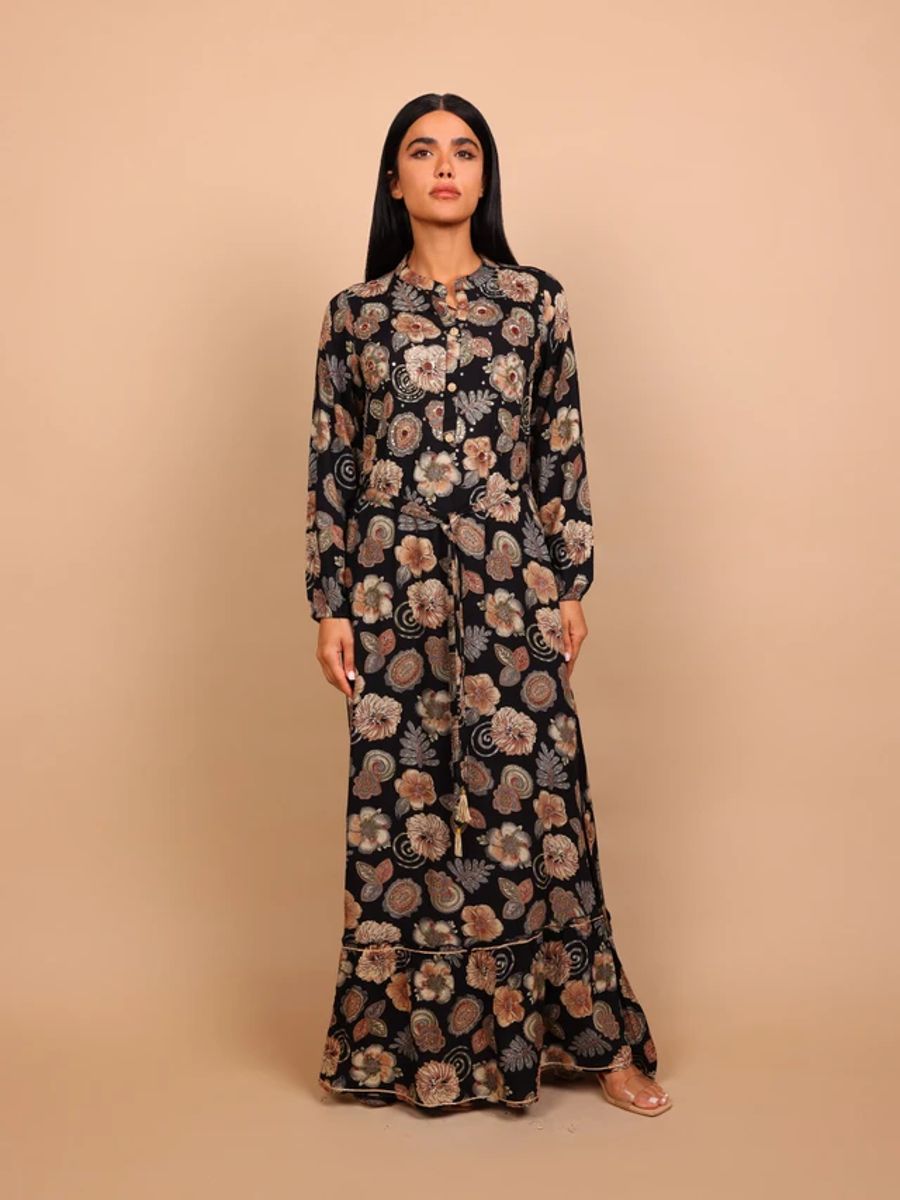 Ikkxa Alya Floral Print Embellished Long Sleeves Maxi Dress IKKXA - Women's Maxi Dresses 28