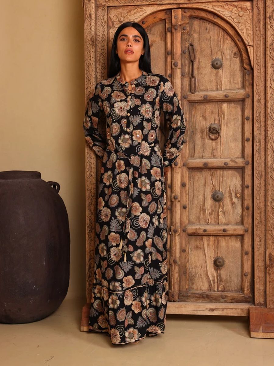 Ikkxa Alya Floral Print Embellished Long Sleeves Maxi Dress IKKXA - Women's Maxi Dresses 29