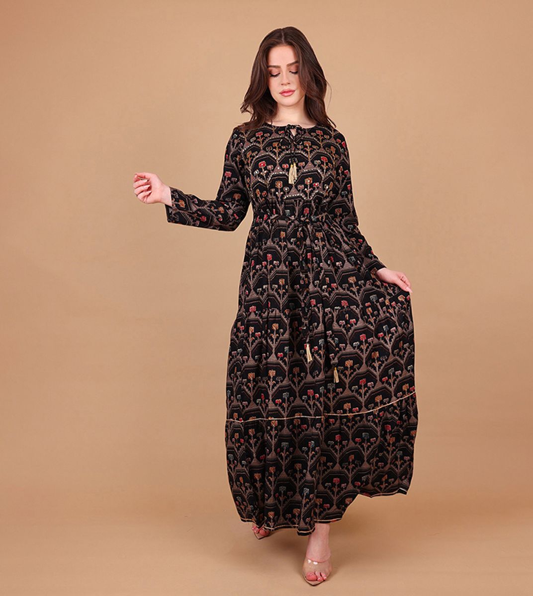 Ikkxa Zoya Ethnic Motif Print Tie-Up Neck Maxi Dress IKKXA - Women's Maxi Dresses 20
