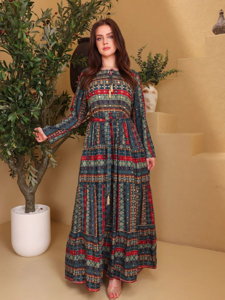 Ikkxa Mariam Printed Embellished Detail Tiered Maxi Dress IKKXA - Women's Maxi Dresses 61