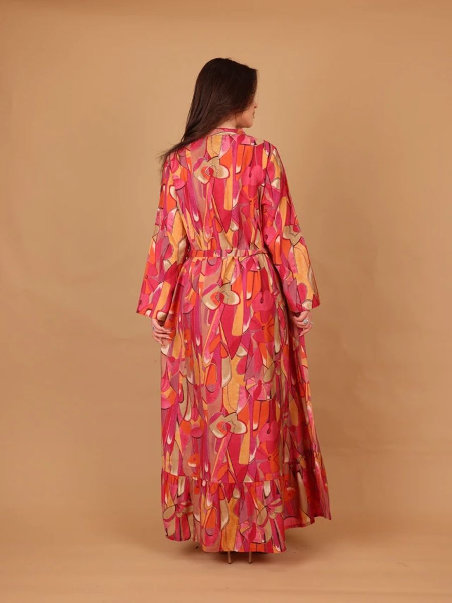 Ikkxa Hana Abstract Print Embellished Detail Bell Sleeves Maxi Dress IKKXA - Women's Maxi Dresses 39