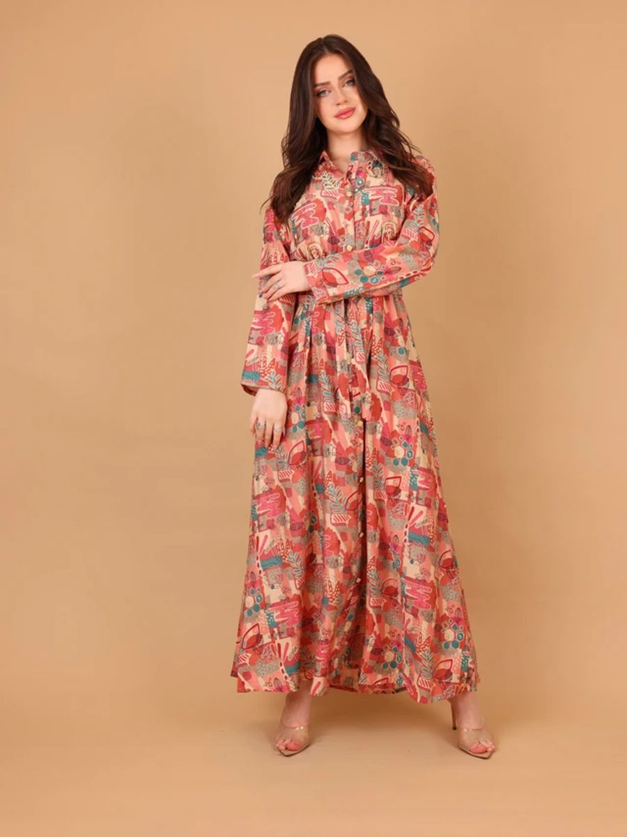 Ikkxa Ayla Abstract Print Embellished Collared Shirt Dress IKKXA - Women's Maxi Dresses 36