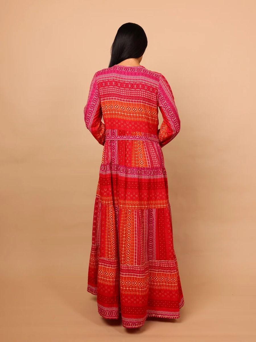 Ikkxa Yasmin Printed Embellished Detail Tie-Up Neck Tiered Maxi Dress IKKXA - Women's Jalabiyas 63