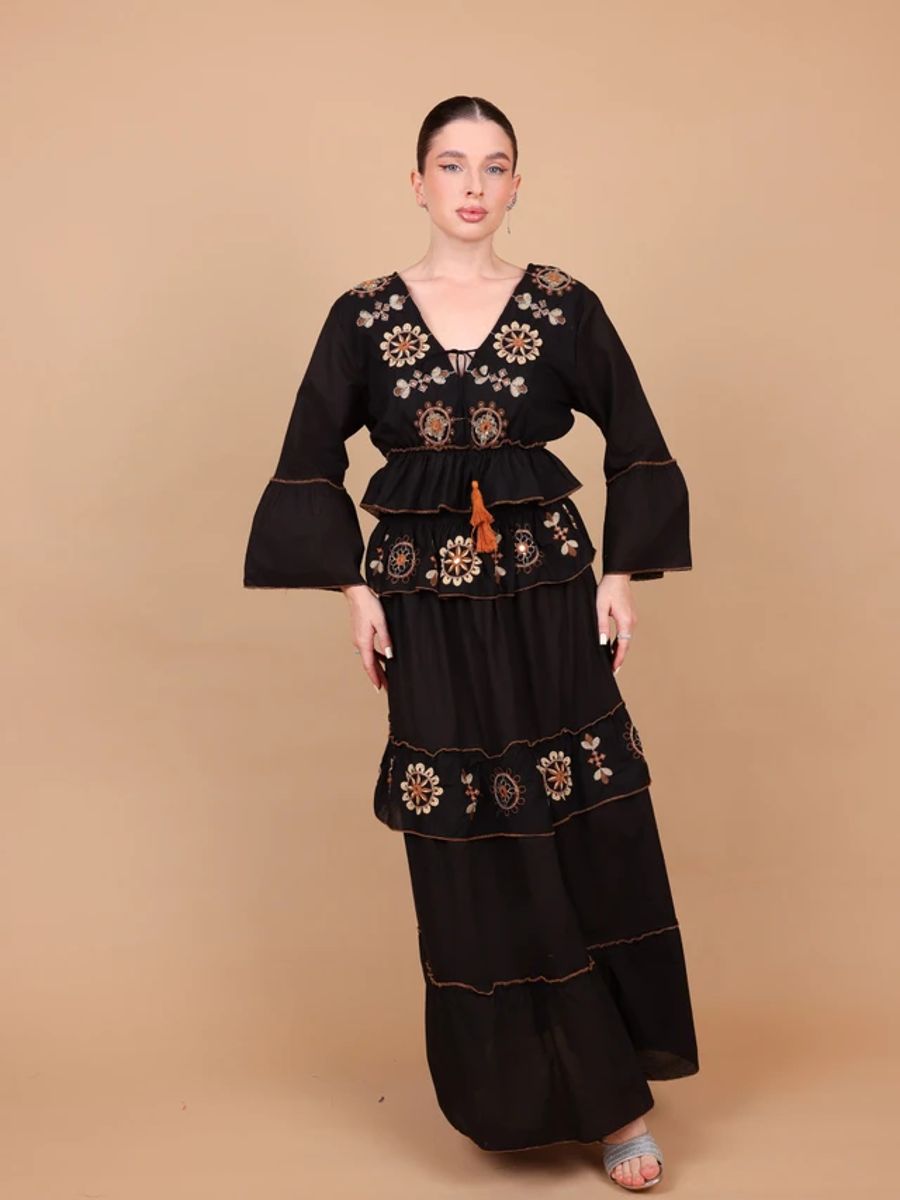 Ikkxa Zahra Embellished Long Sleeves Tiered Maxi Dress IKKXA - Women's Maxi Dresses 5