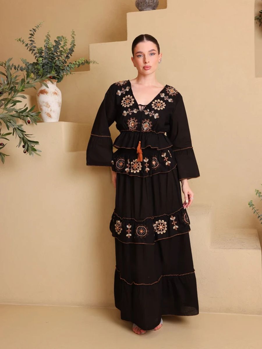 Ikkxa Zahra Embellished Long Sleeves Tiered Maxi Dress IKKXA - Women's Maxi Dresses 6