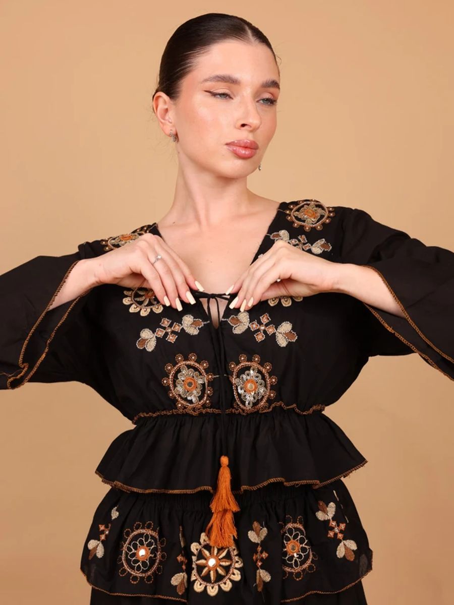 Ikkxa Zahra Embellished Long Sleeves Tiered Maxi Dress IKKXA - Women's Maxi Dresses 7