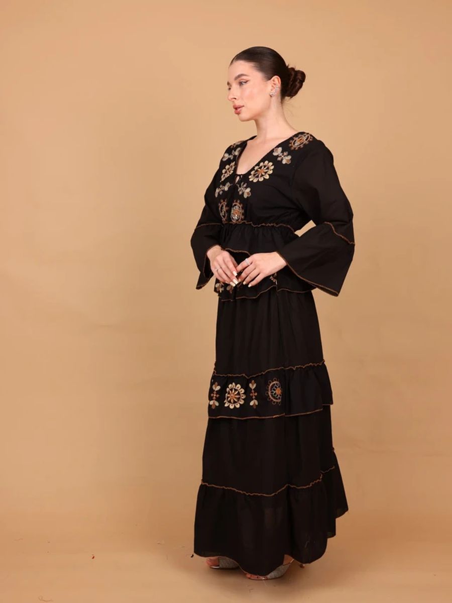 Ikkxa Zahra Embellished Long Sleeves Tiered Maxi Dress IKKXA - Women's Maxi Dresses 8