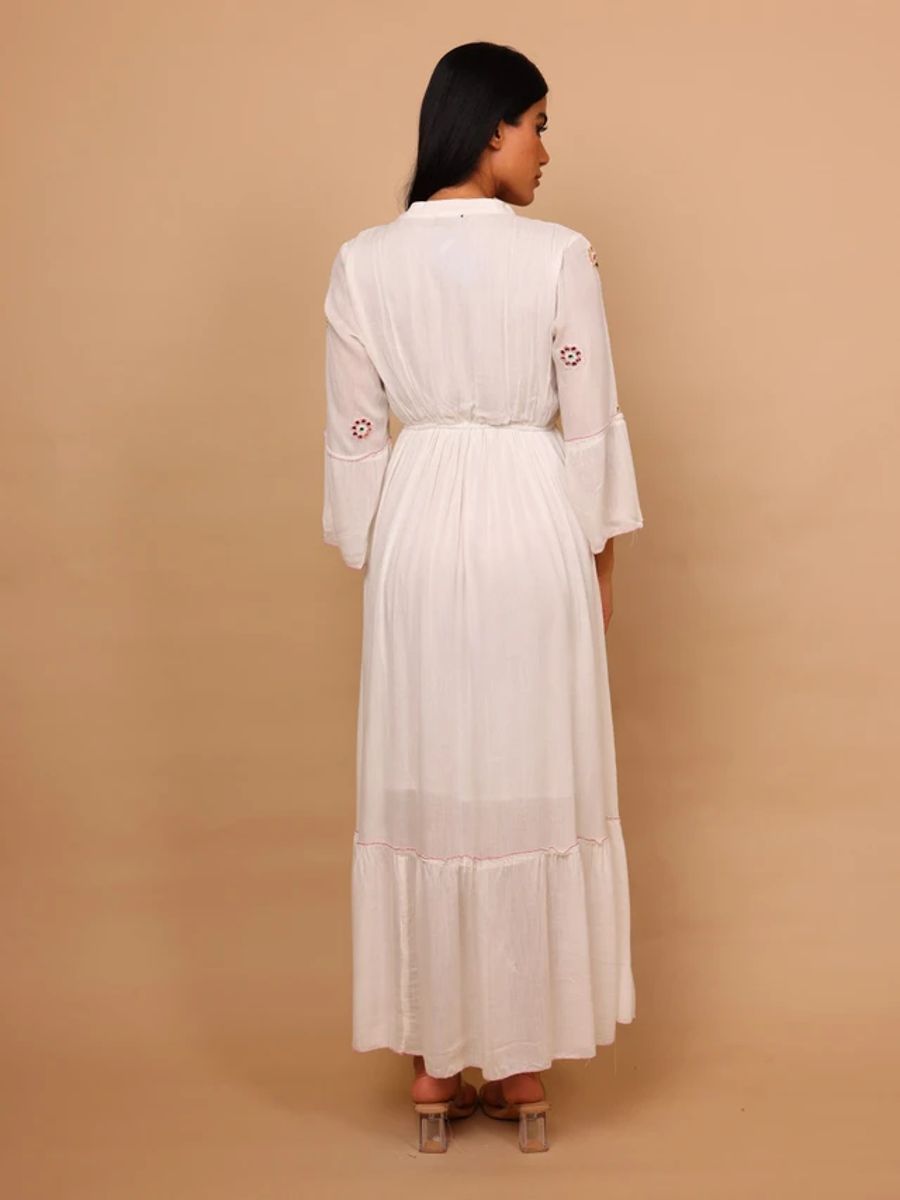 Ikkxa Rania Embellished V-Neck Bell Sleeves Tiered Maxi Dress IKKXA - Women's Maxi Dresses 14