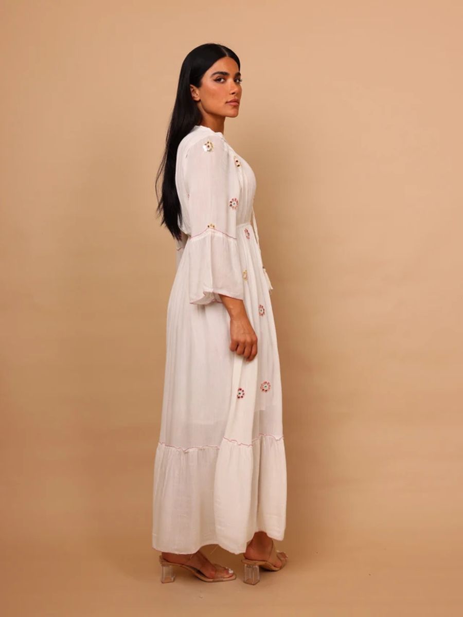 Ikkxa Rania Embellished V-Neck Bell Sleeves Tiered Maxi Dress IKKXA - Women's Maxi Dresses 13
