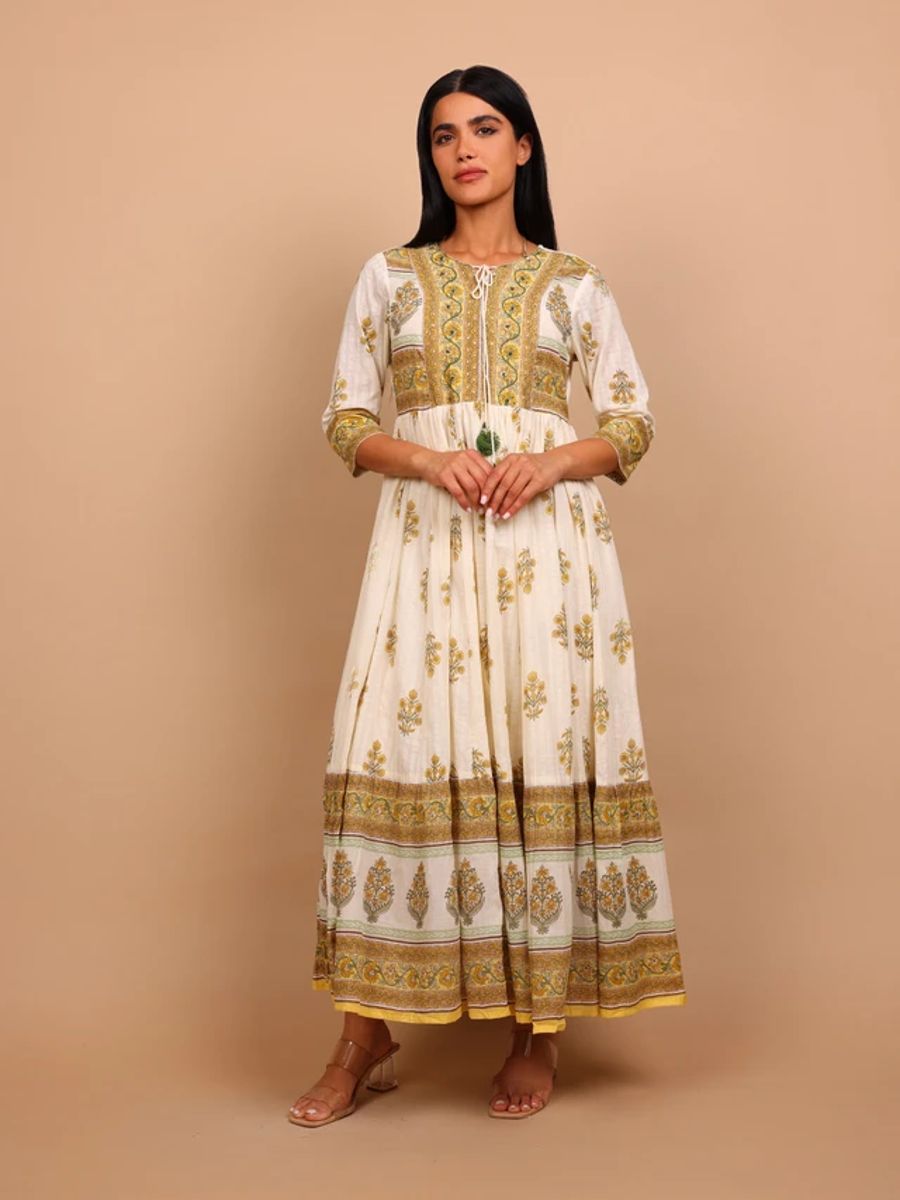 Darya Printed Tie-Up Neck Fit And Flare Ethnic Maxi Dress IKKXA - Women's Maxi Dresses 31